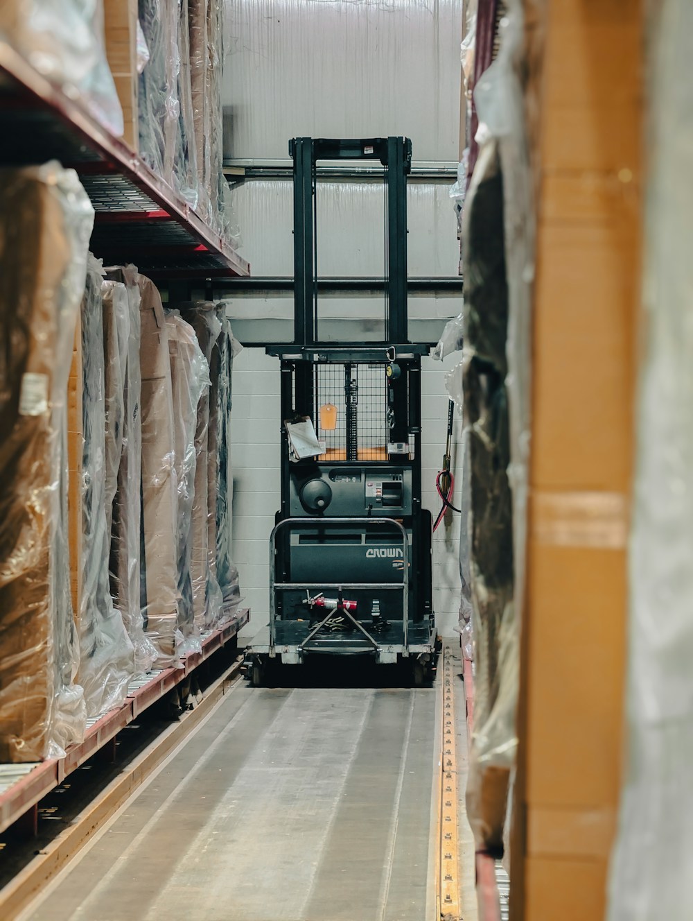 Stacked cartons in a warehouse